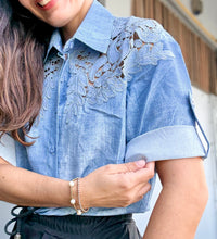 Load image into Gallery viewer, Embroidered Denim Print Blouse