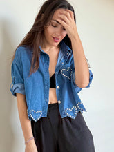 Load image into Gallery viewer, Dark Denim Rhinestones Hearts Top