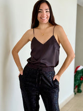 Load image into Gallery viewer, Black Sequin Jogger & Satin Cami Set