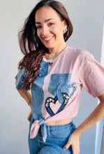 Load image into Gallery viewer, Denim and Pink ColorBlock tshirt