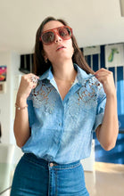Load image into Gallery viewer, Embroidered Denim Print Blouse