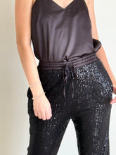 Load image into Gallery viewer, Black Sequin Jogger & Satin Cami Set