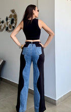 Load image into Gallery viewer, Rhinestones Black and Denim Jeans