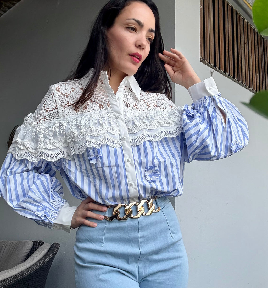Lace and Stripe Blouse