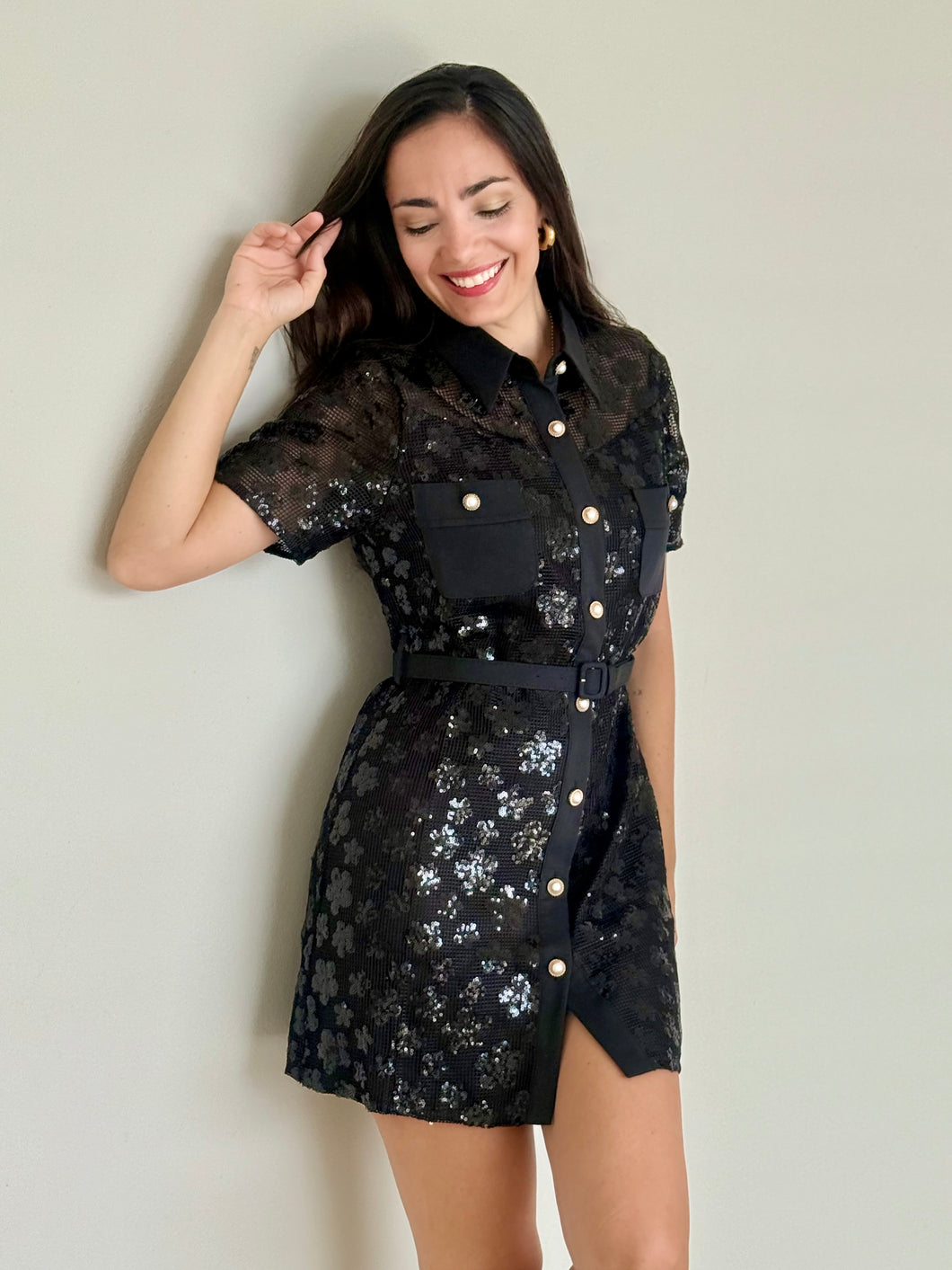 Sequin Flower Black Dress