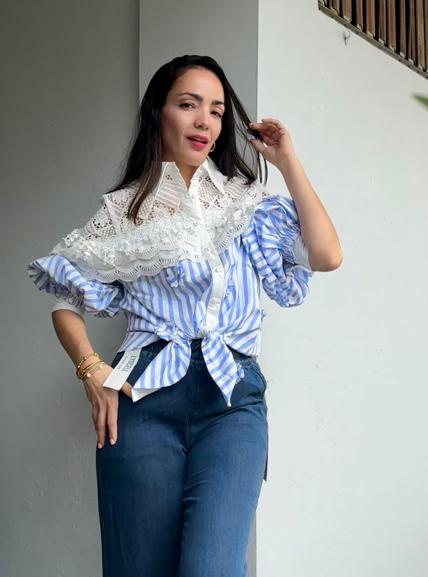 Lace and Stripe Blouse