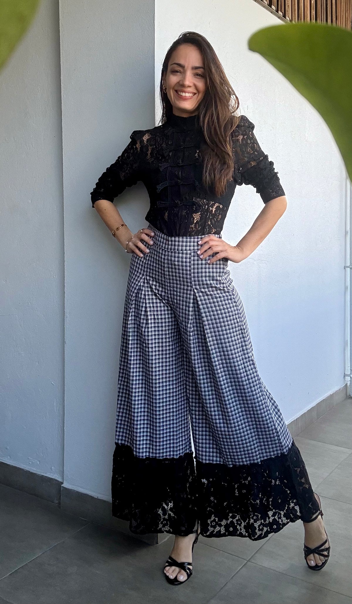 Navy and Black Plaid Lace Pants