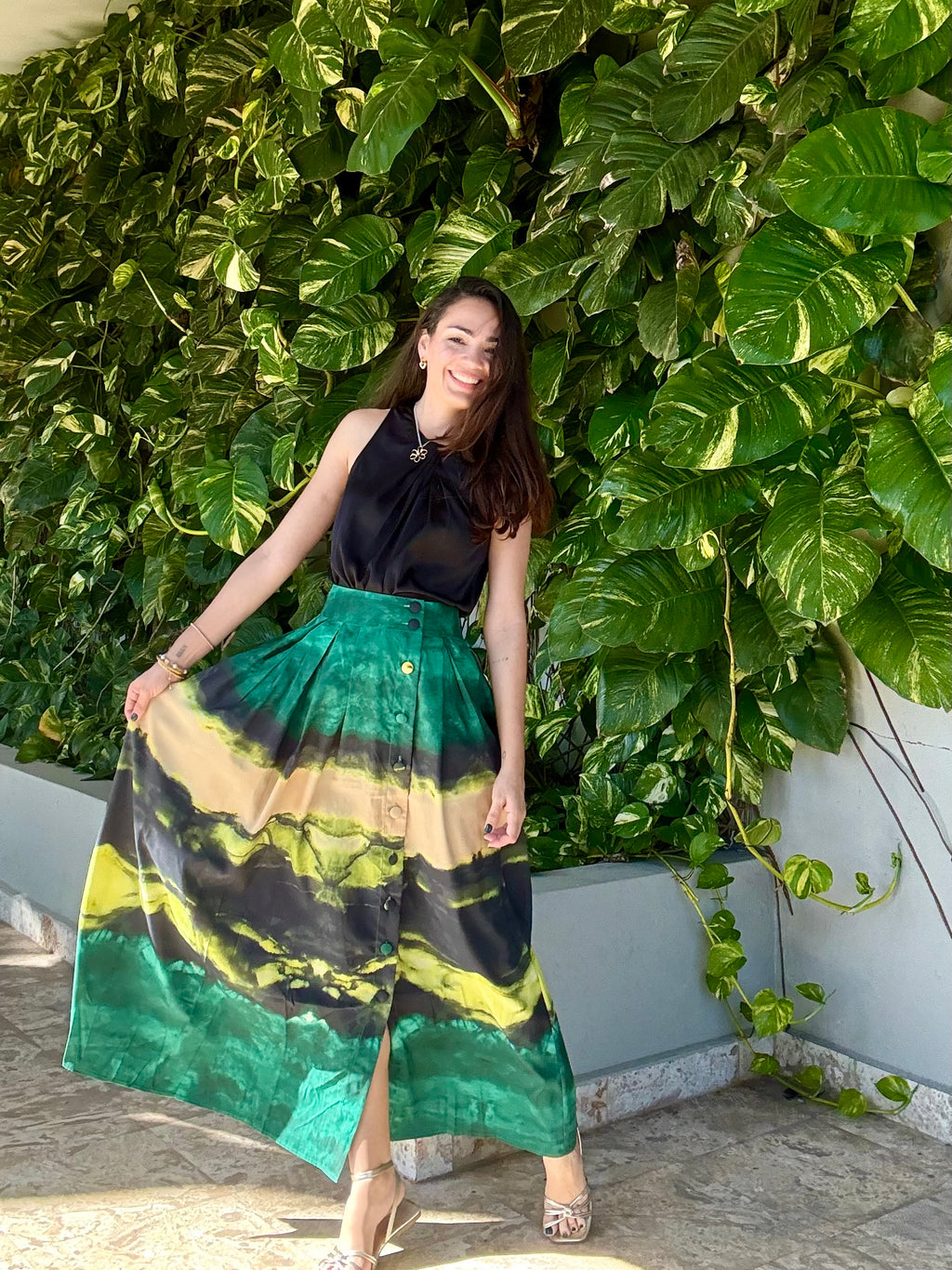 Button Down Green Maxi Skirt