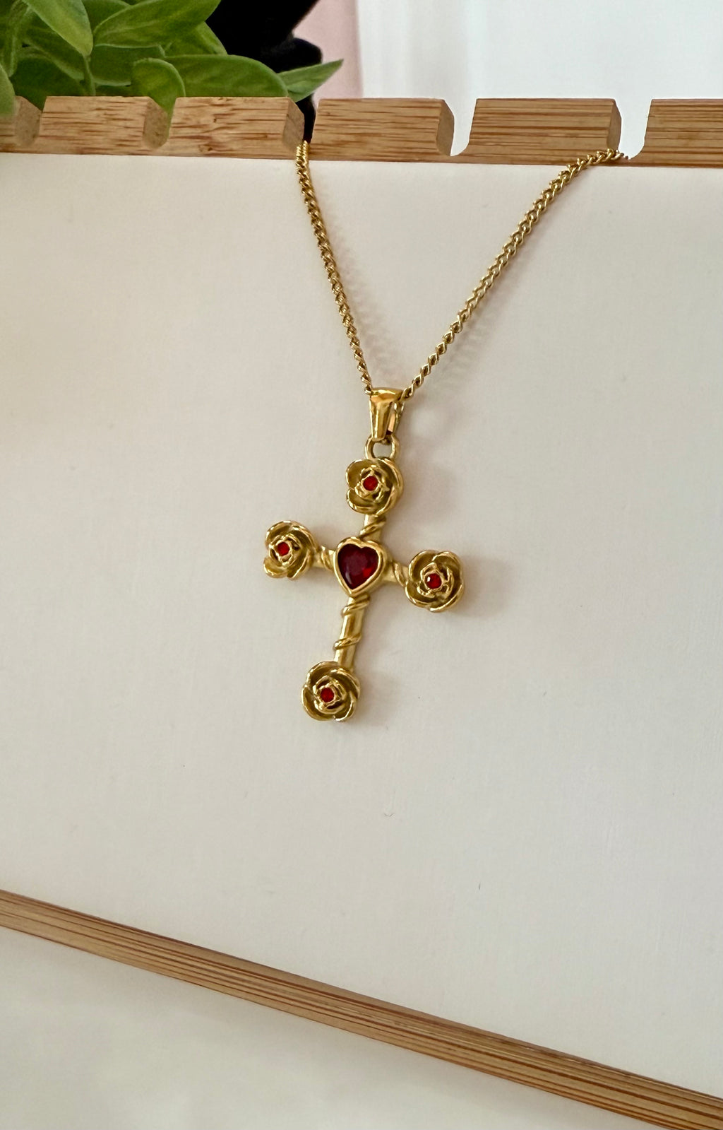 Stone Roses Cross Necklace