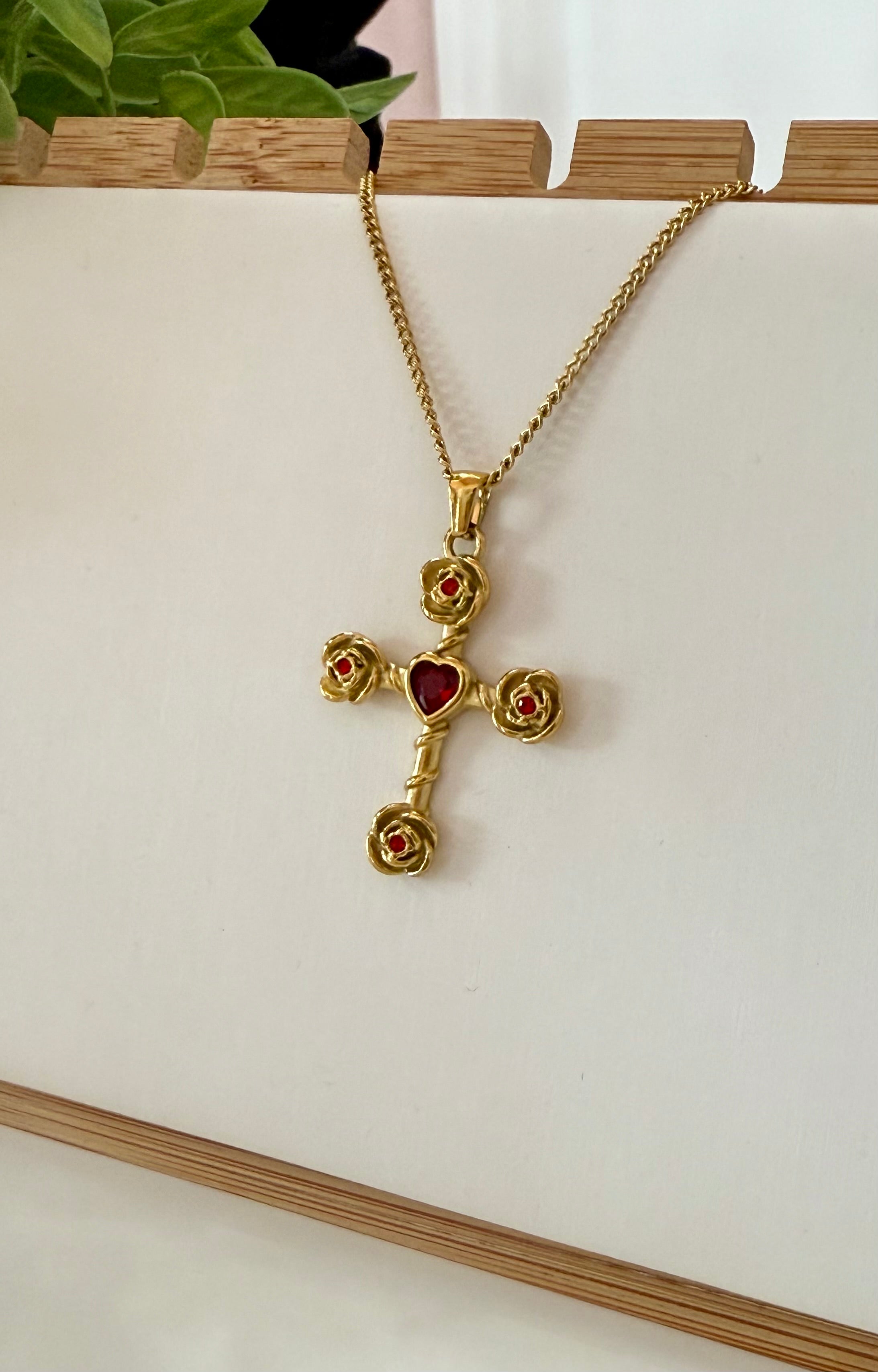 Stone Roses Cross Necklace