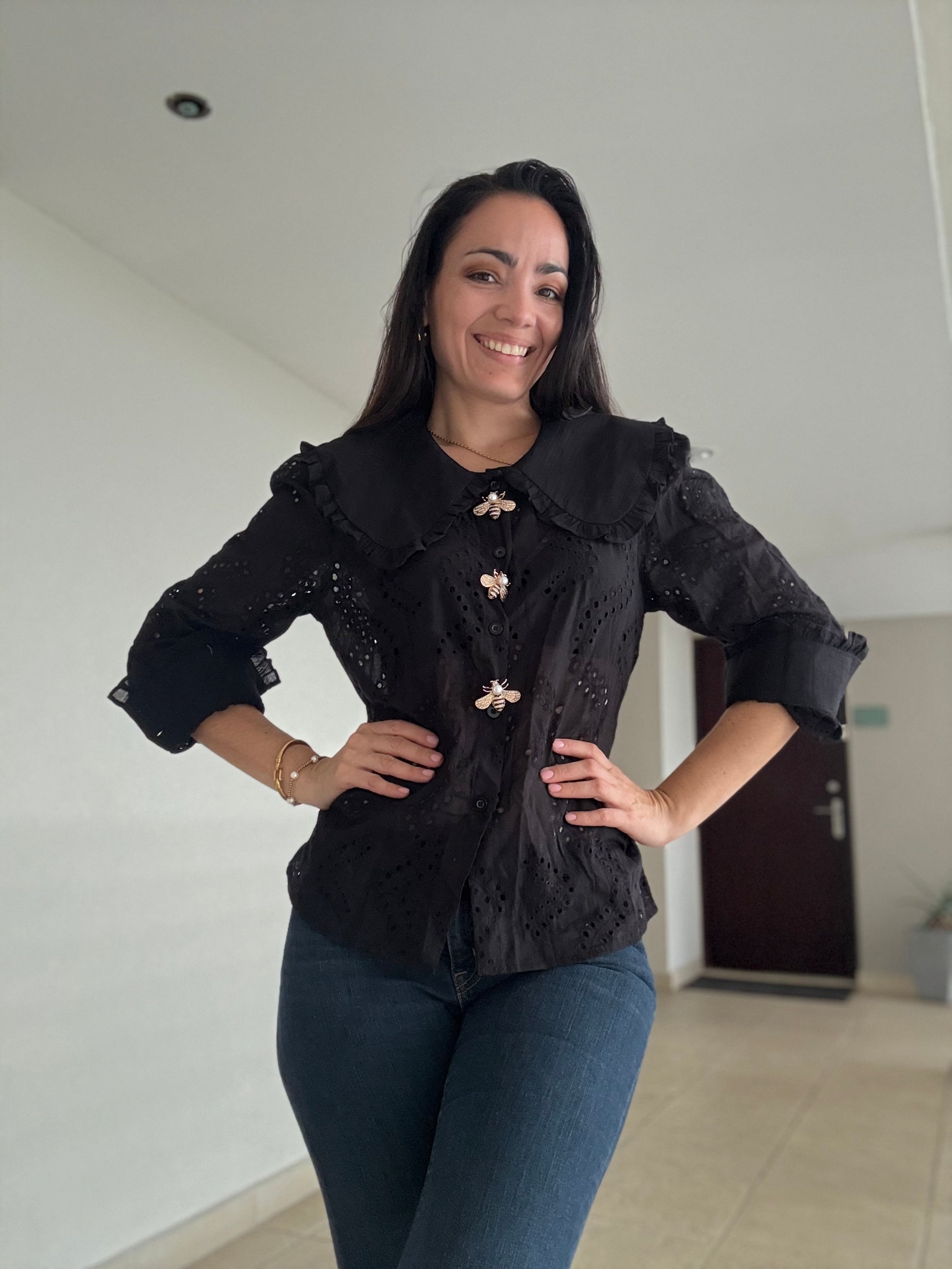 Black Eyelet Bee Blouse