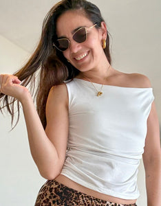 White Stretch One Shoulder Basic Top