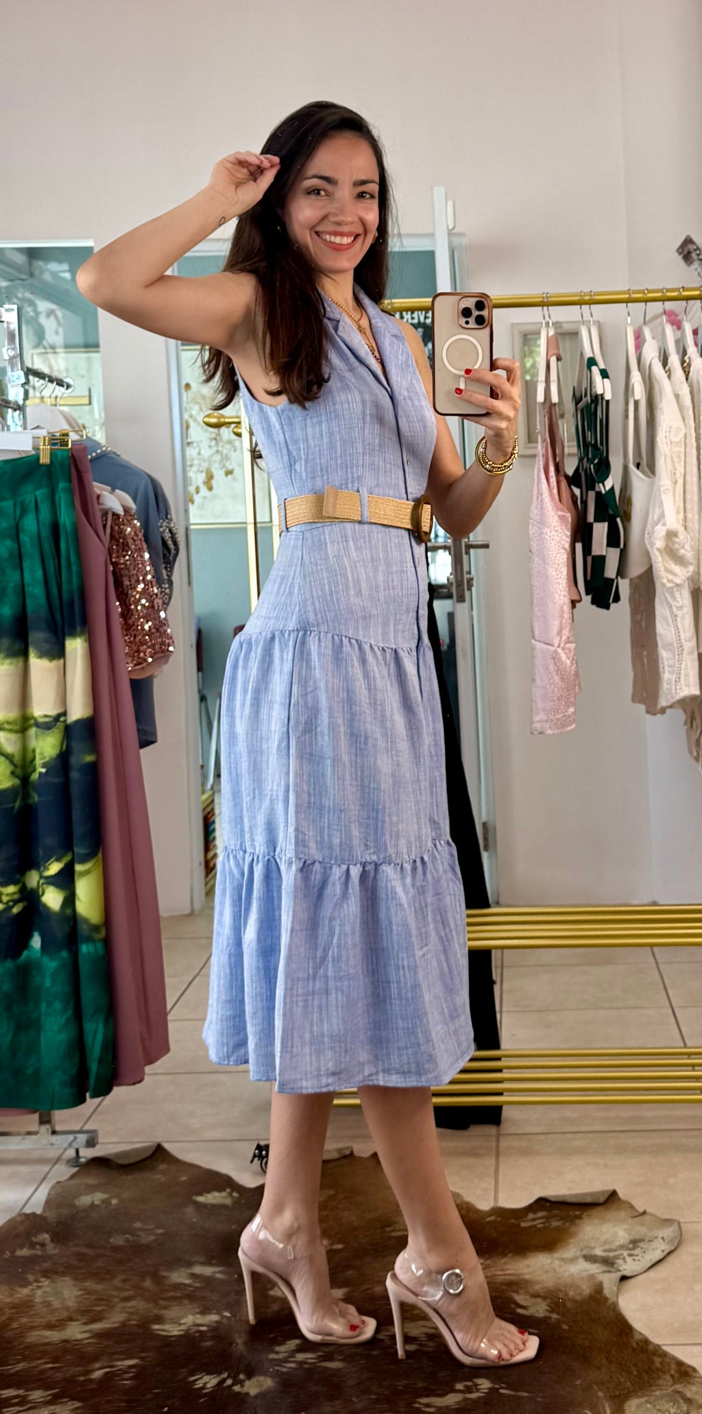 Chambray Light Blue Midi Dress