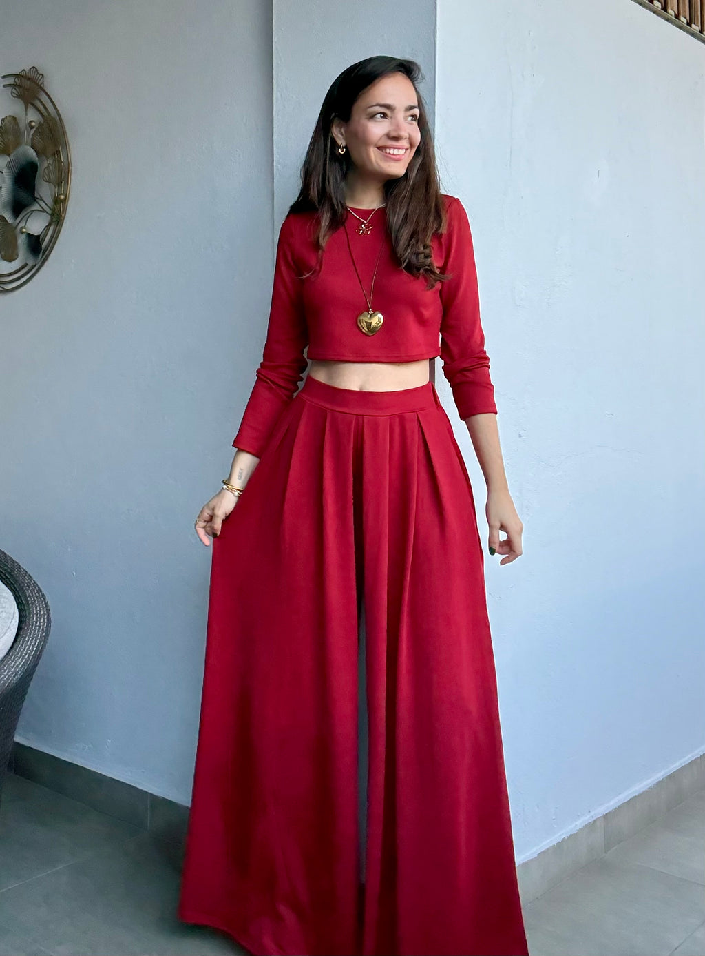 Burgandy Crop Top and Palazzo Set