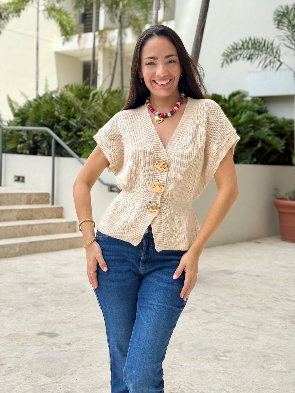 Golden Buttons Knit Vest