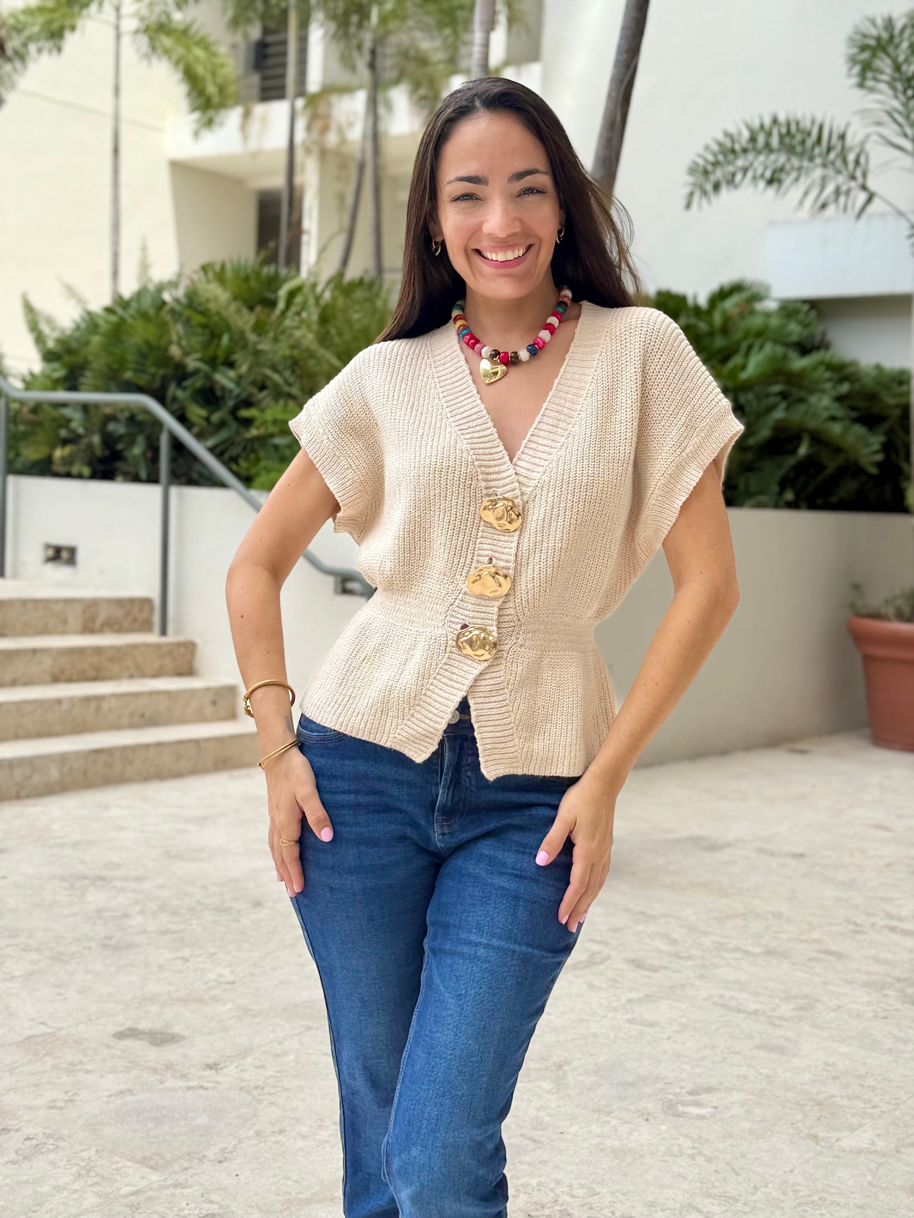 Golden Buttons Knit Vest