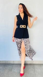 Satin Animal Print Skirt