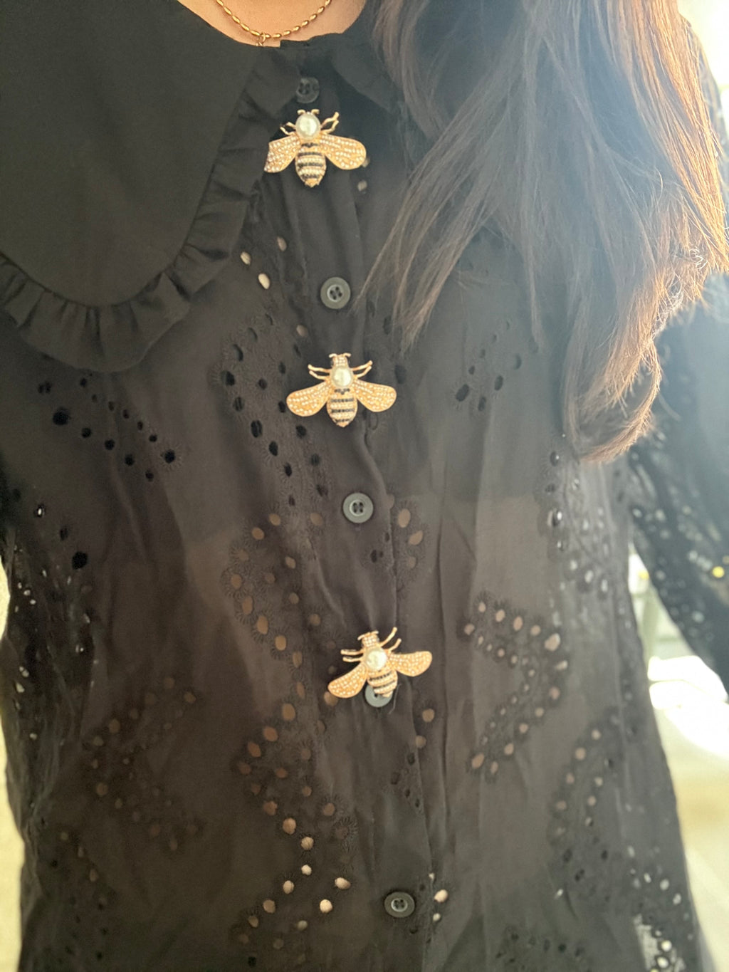Black Eyelet Bee Blouse