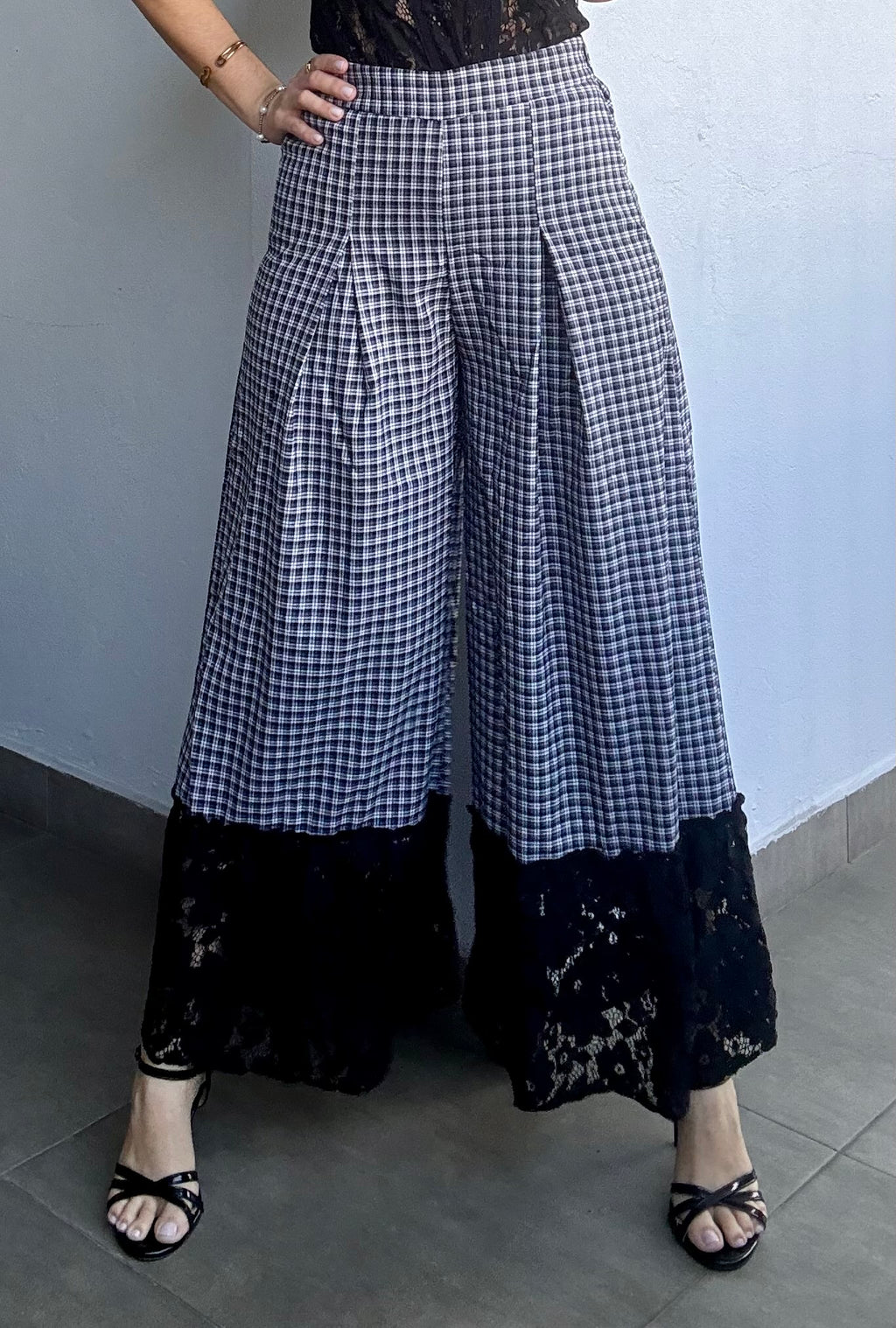 Navy and Black Plaid Lace Pants