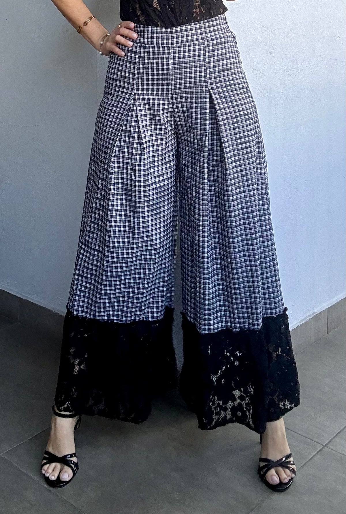Navy and Black Plaid Lace Pants