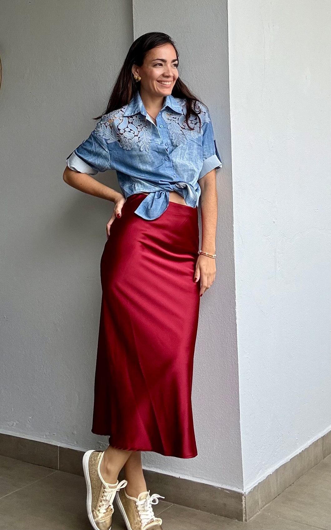 Burgandy Satin Skirt