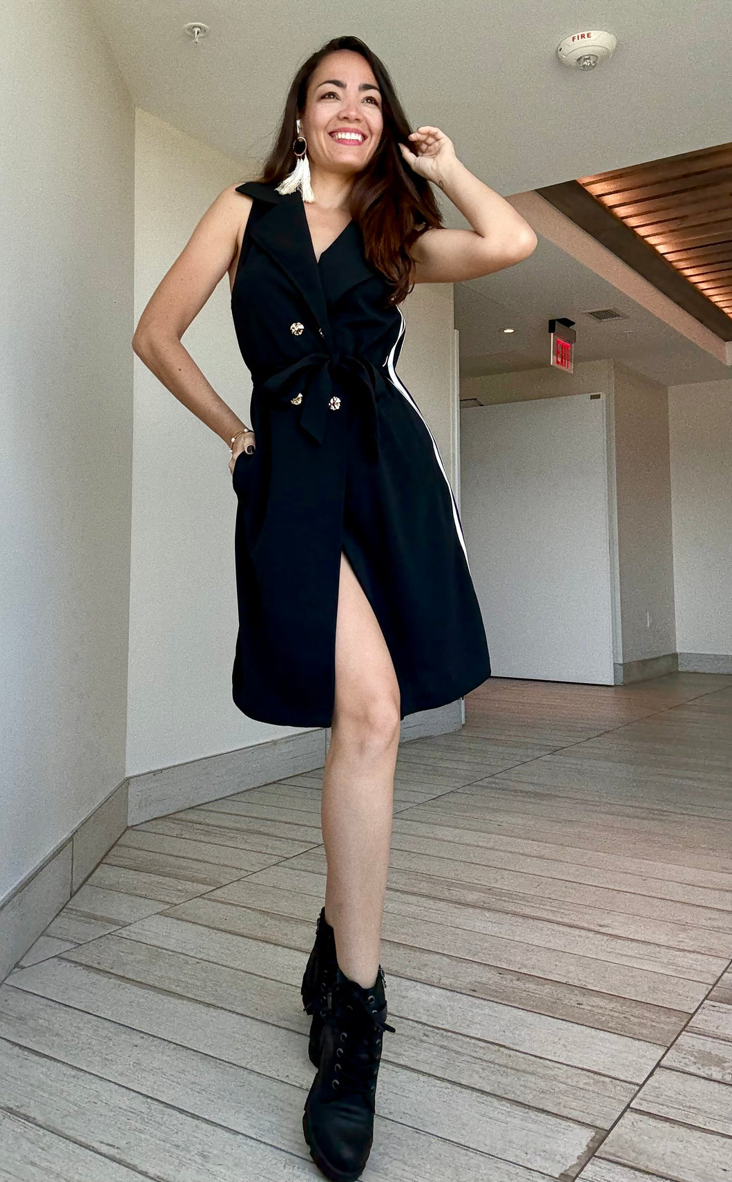 Black Blazer Dress with Lines