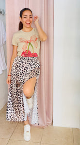 Satin Animal Print Skirt