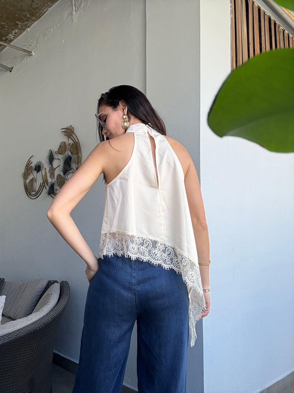 Satin & Lace Beige Halter Top
