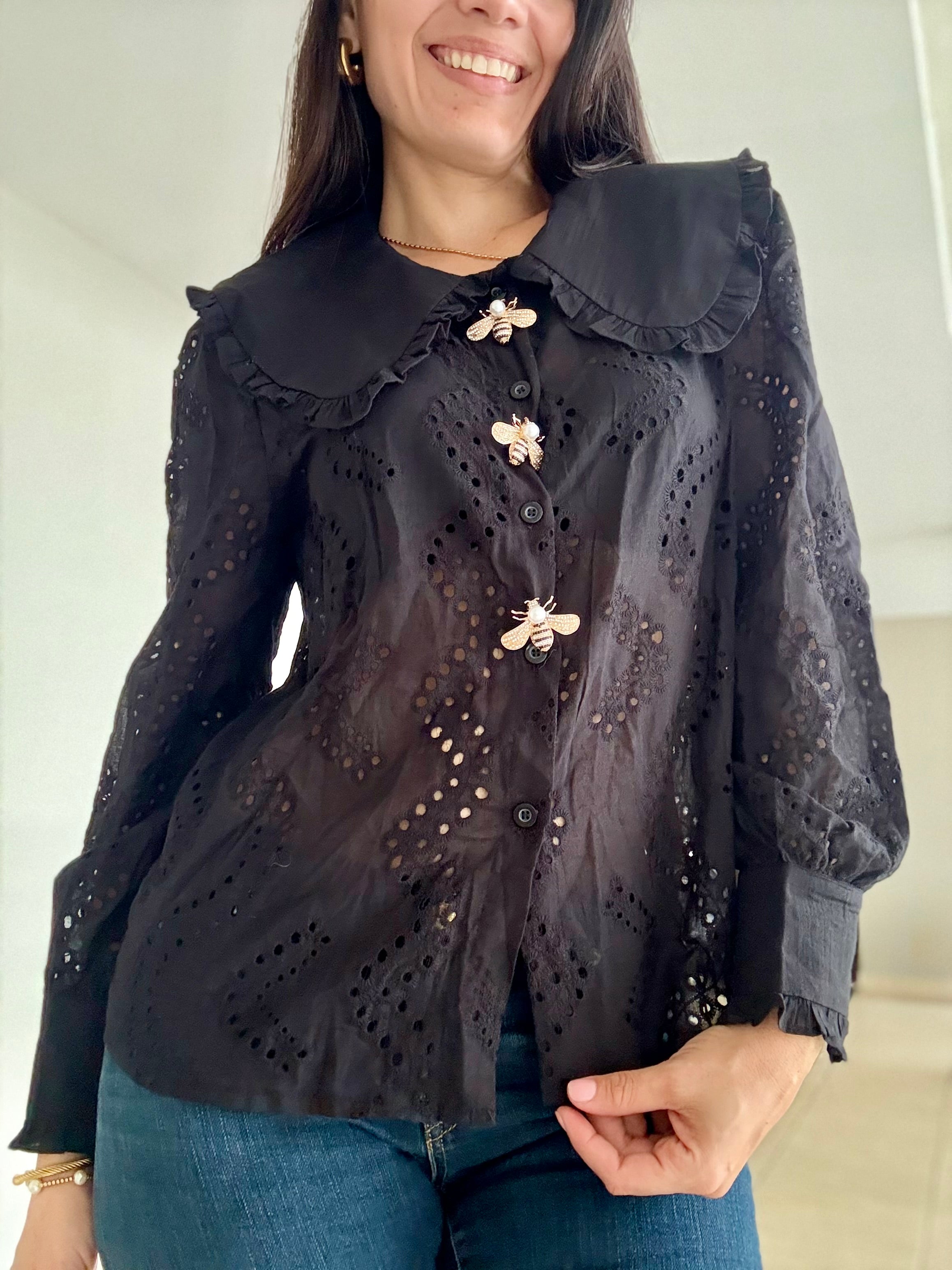 Black Eyelet Bee Blouse