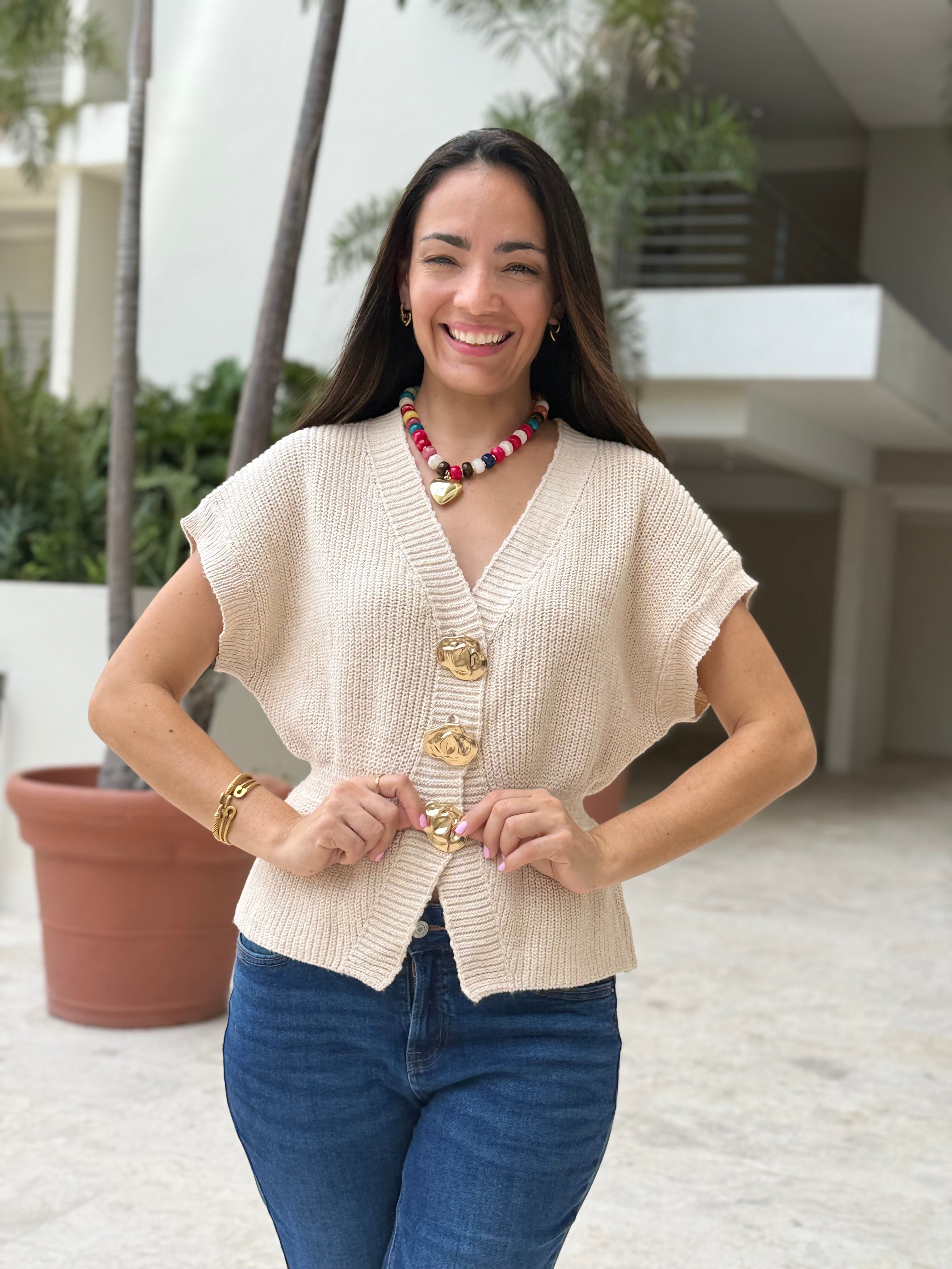 Golden Buttons Knit Vest