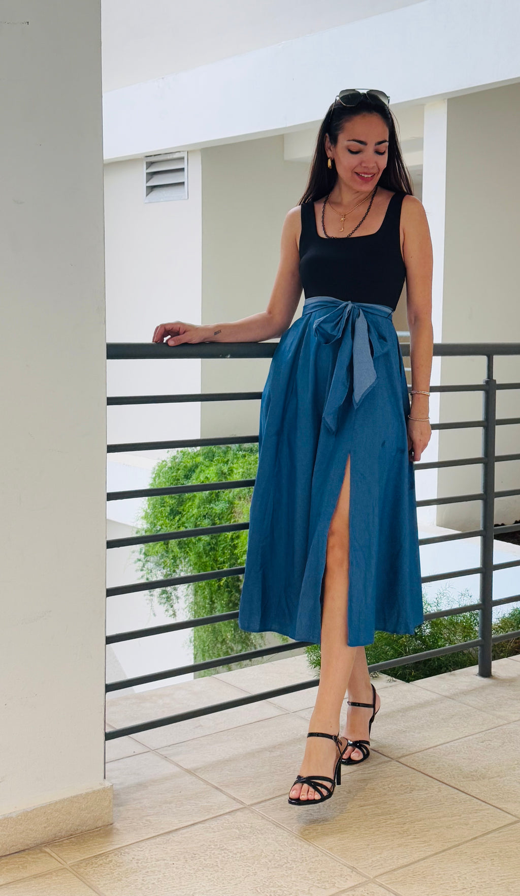 Black & Denim Midi Dress