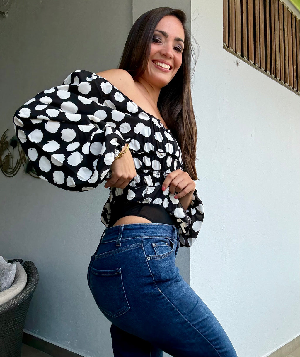Spandex Polkadots Off Shoulder Bodysuit