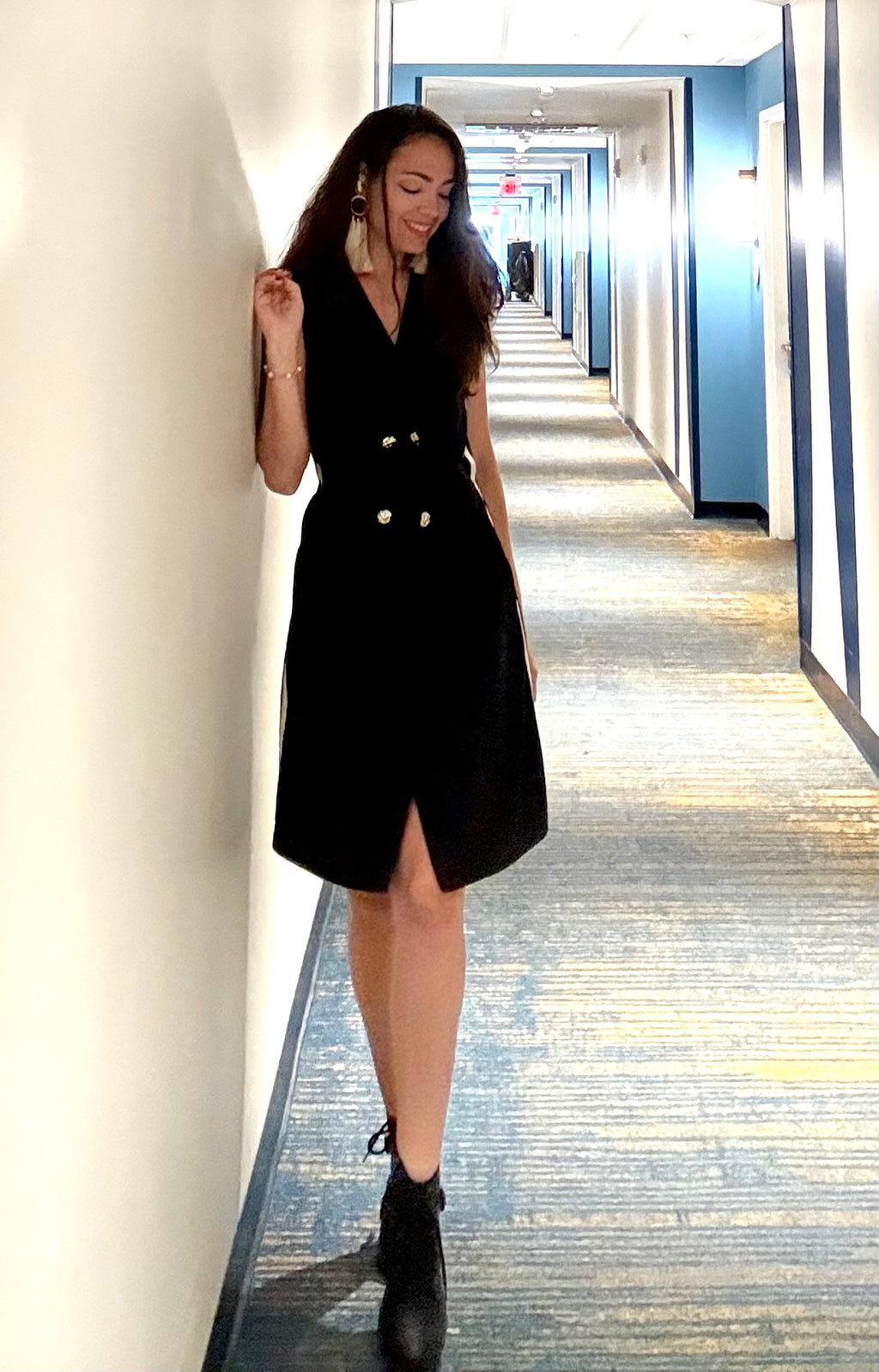 Black Blazer Dress with Lines