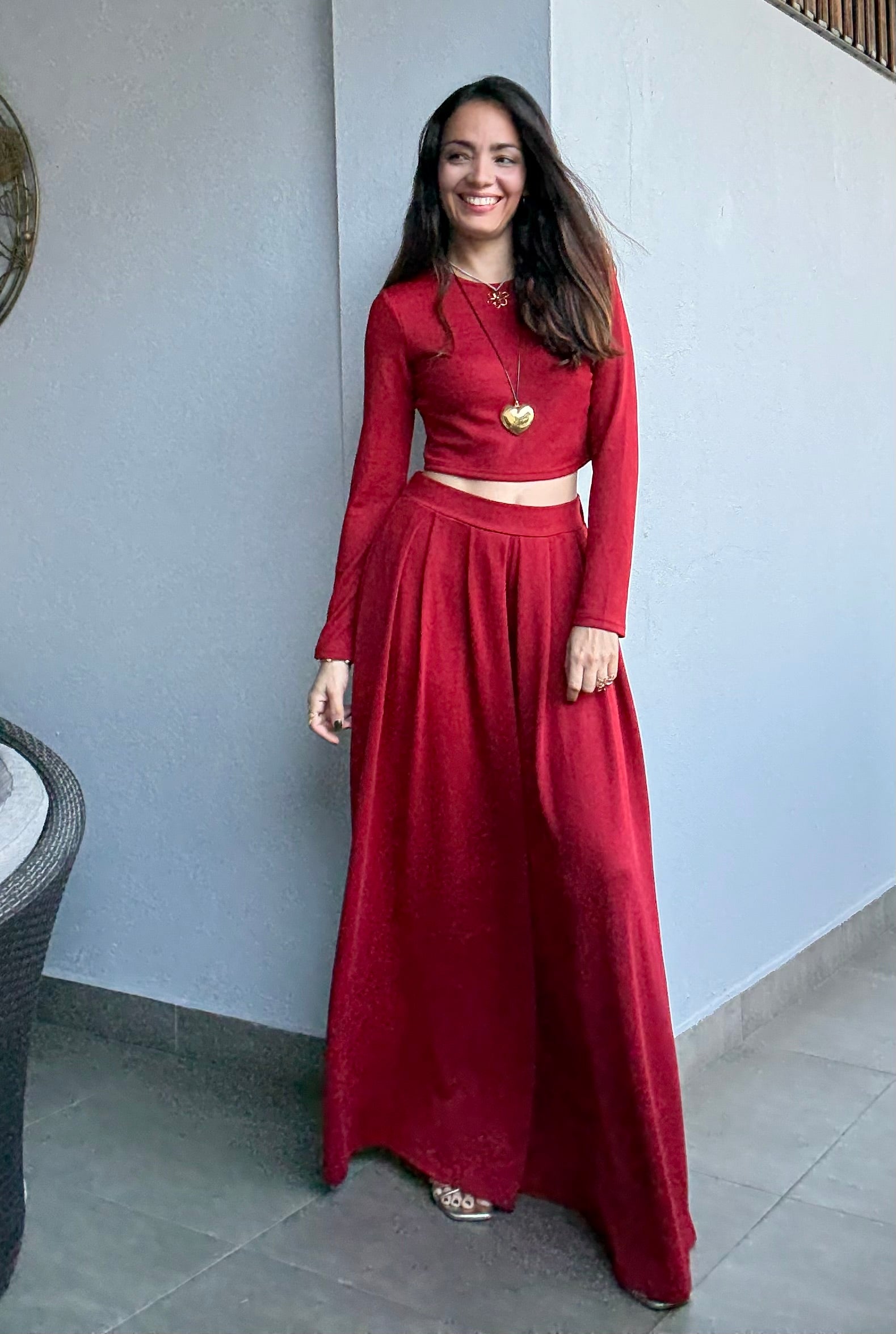 Burgandy Crop Top and Palazzo Set