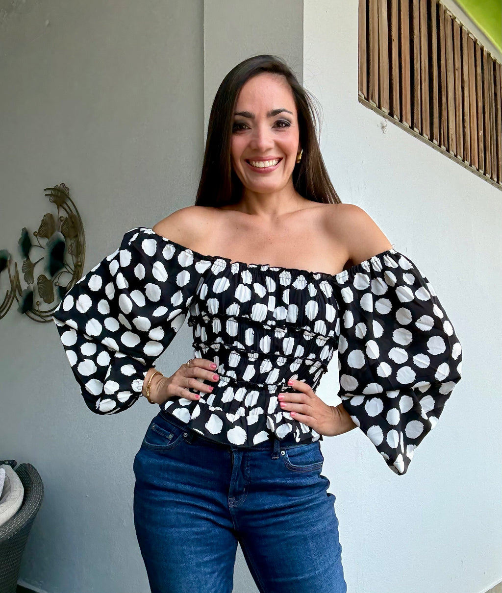 Spandex Polkadots Off Shoulder Bodysuit