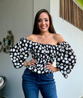 Spandex Polkadots Off Shoulder Bodysuit