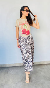 Satin Animal Print Skirt