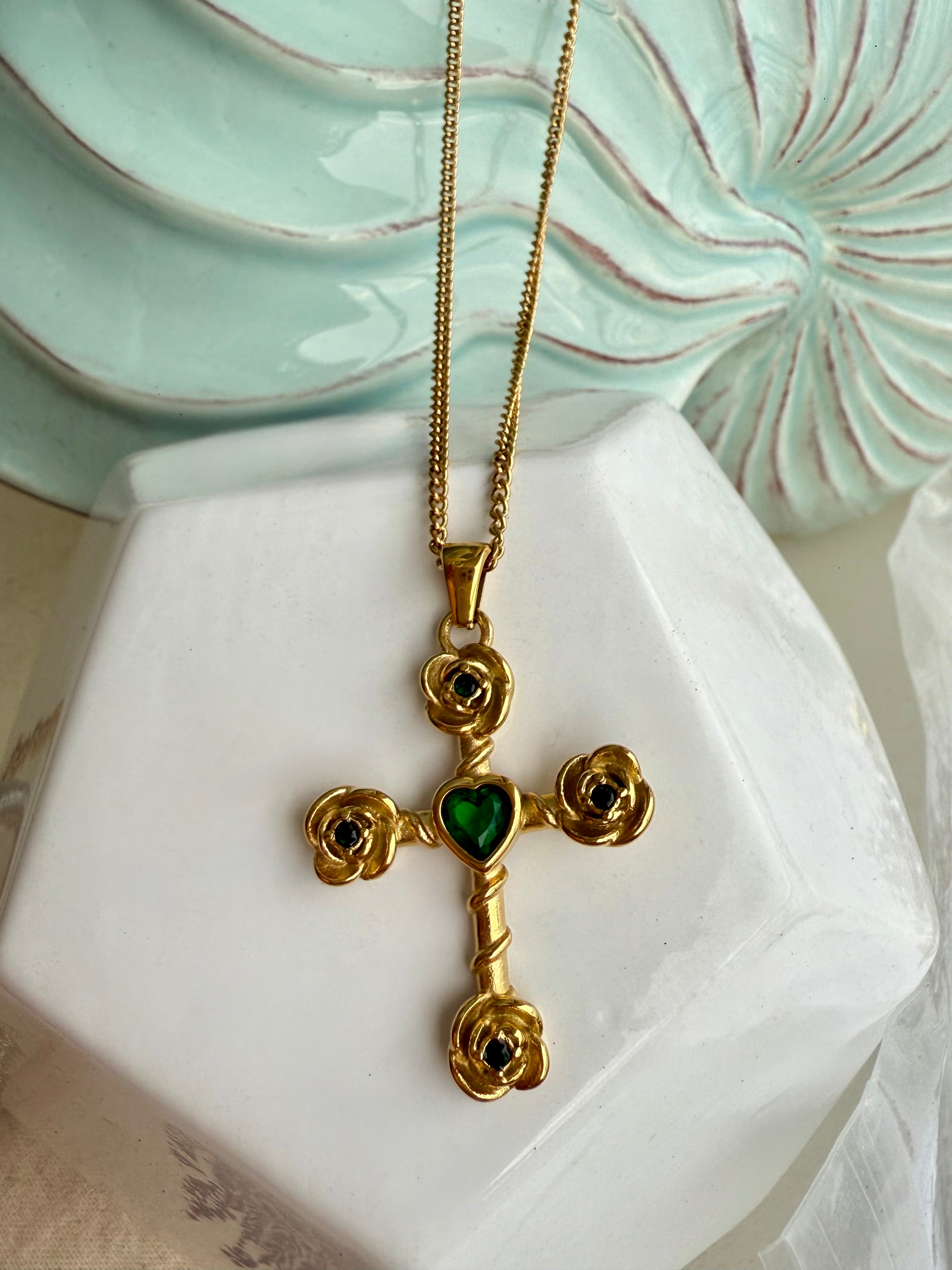 Stone Roses Cross Necklace