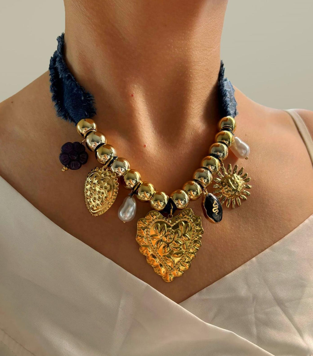 Denim Charms Necklace