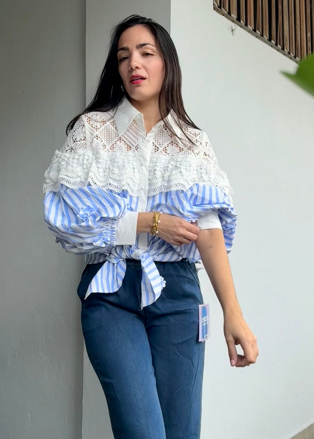 Lace and Stripe Blouse