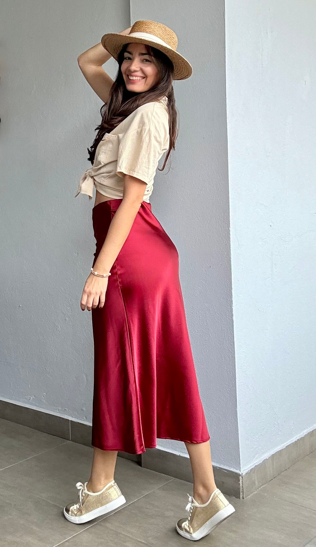 Burgandy Satin Skirt