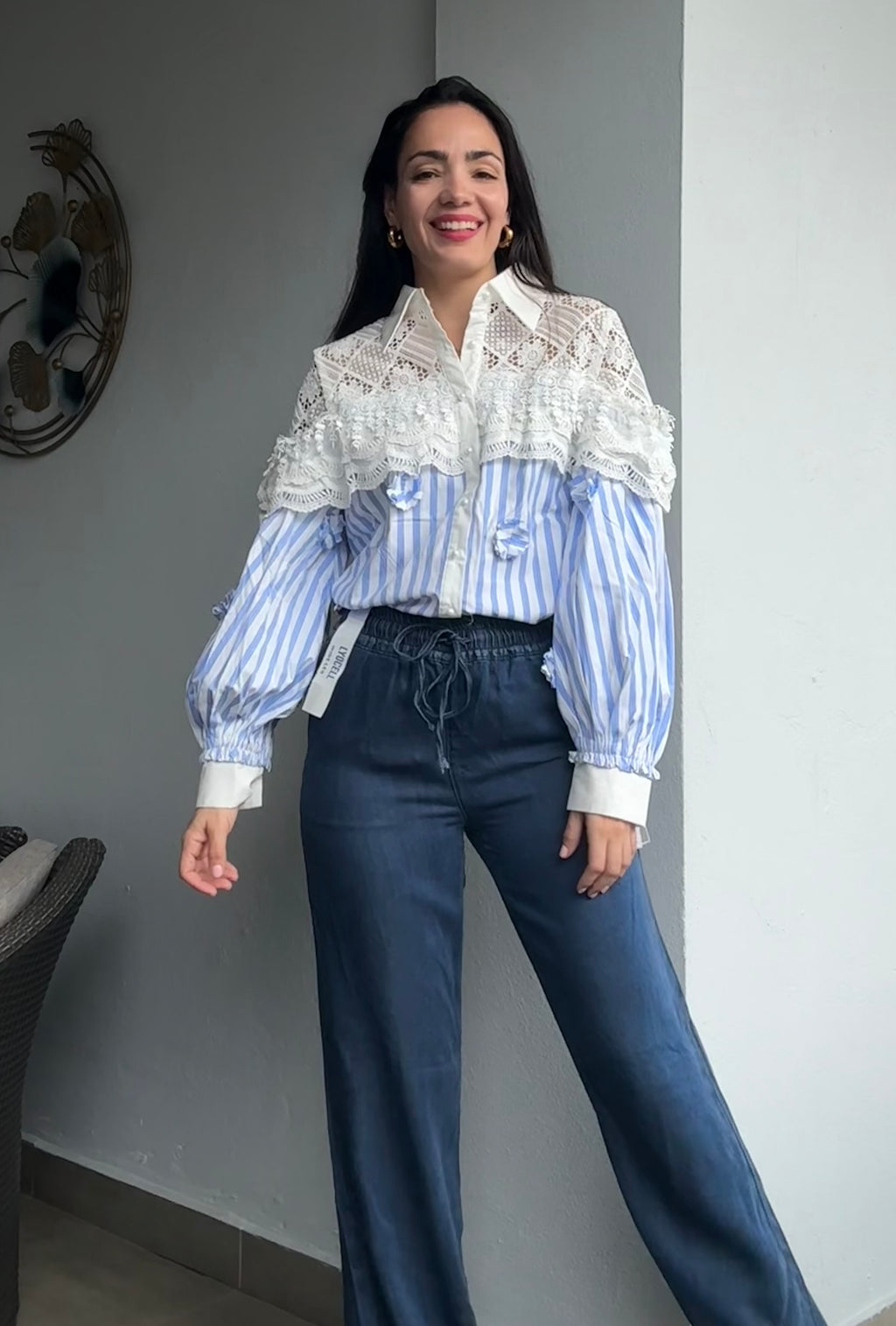 Lace and Stripe Blouse