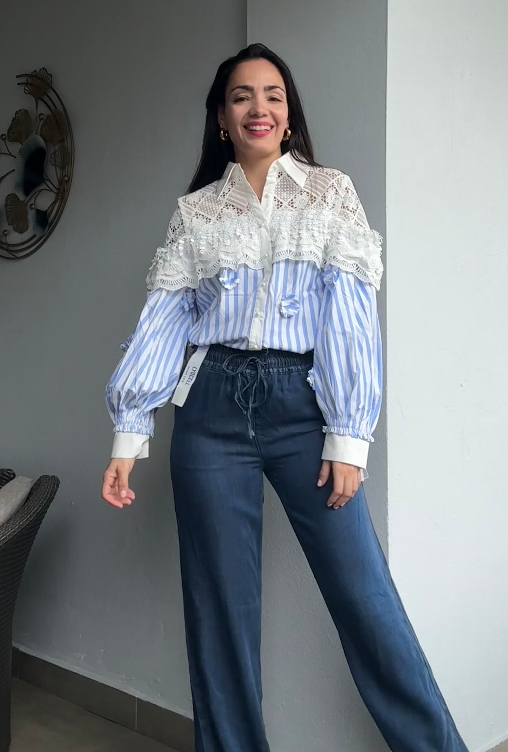 Lace and Stripe Blouse