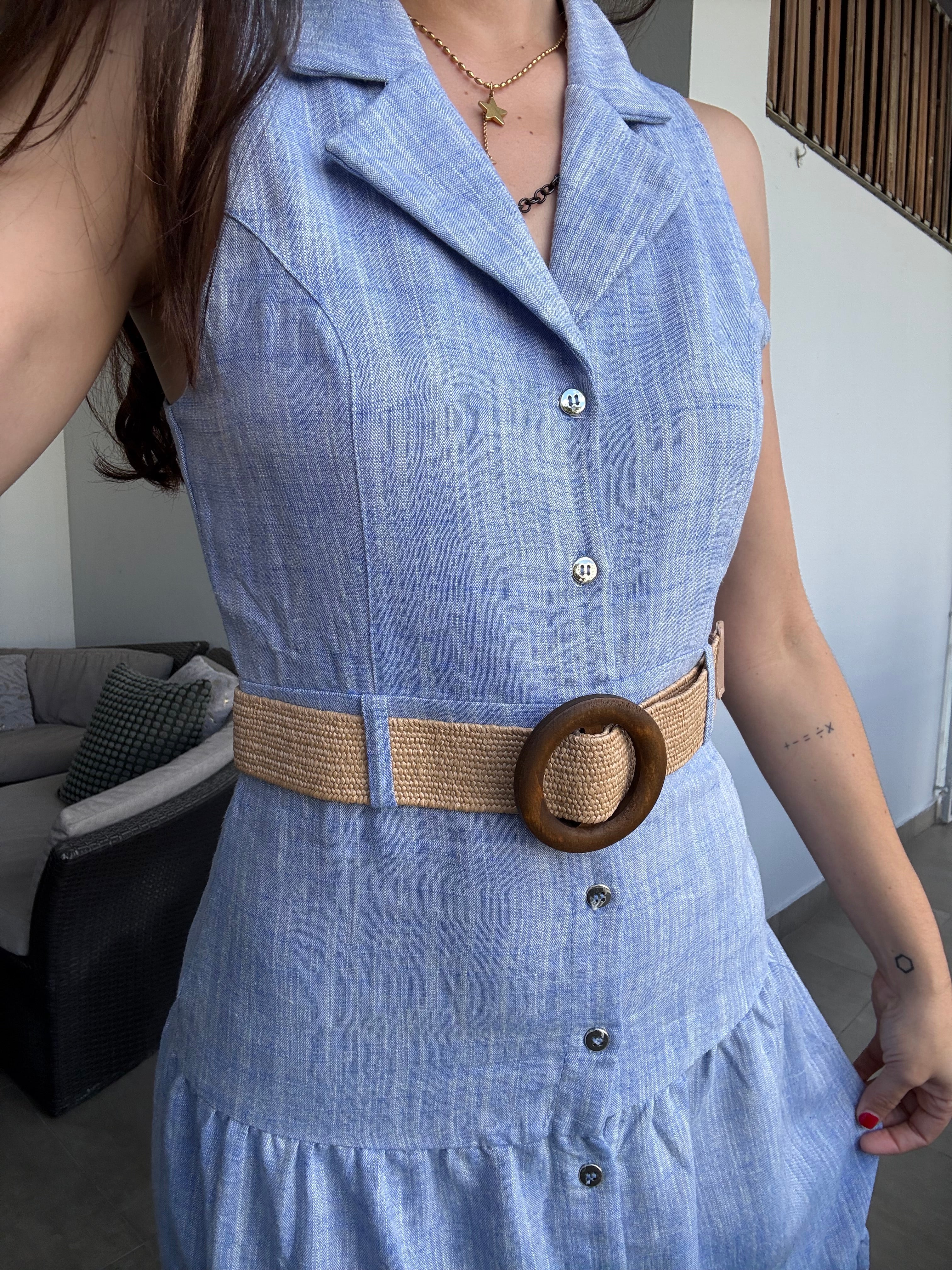 Chambray Light Blue Midi Dress