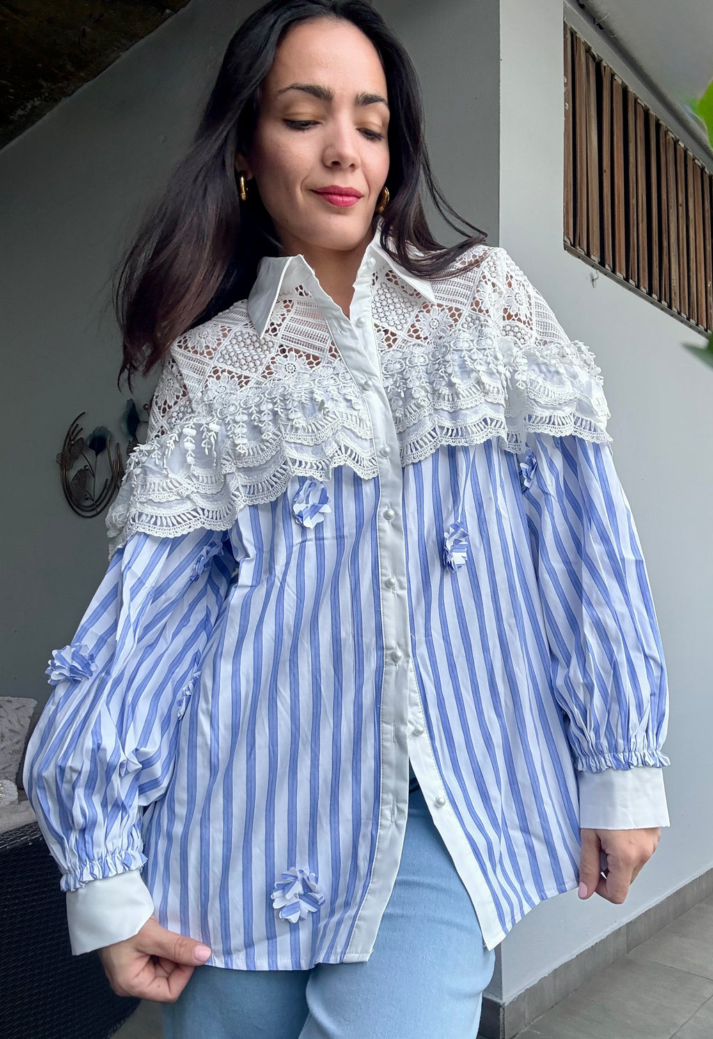 Lace and Stripe Blouse