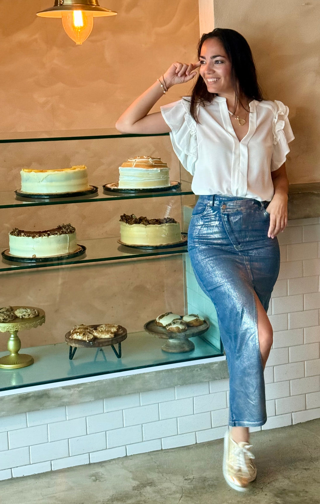 Glitter Denim Pencil Skirt