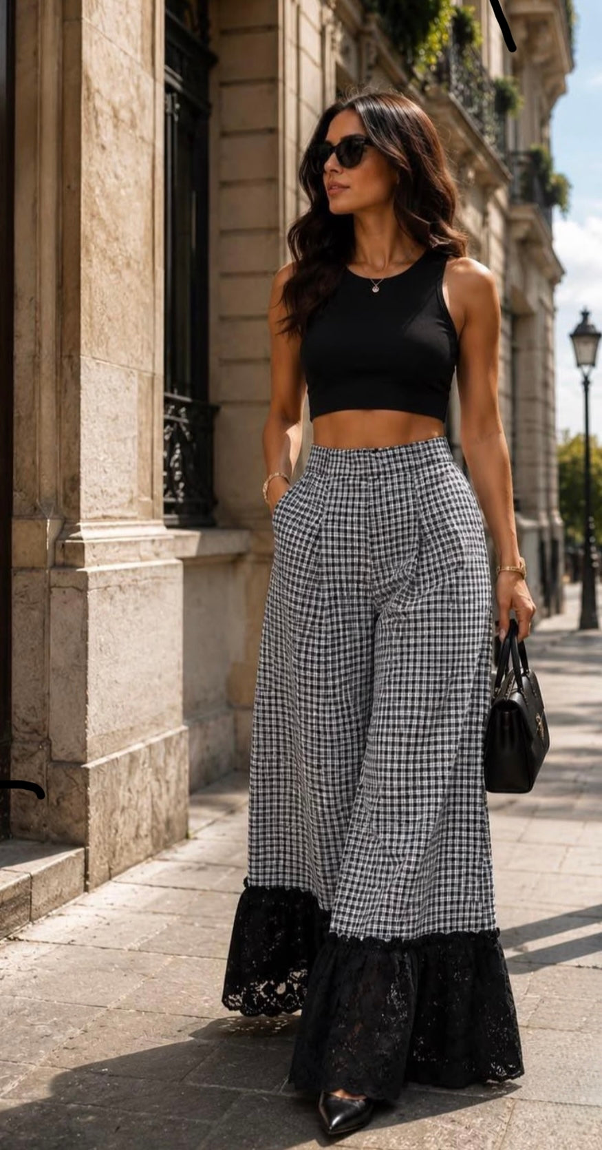 Navy and Black Plaid Lace Pants
