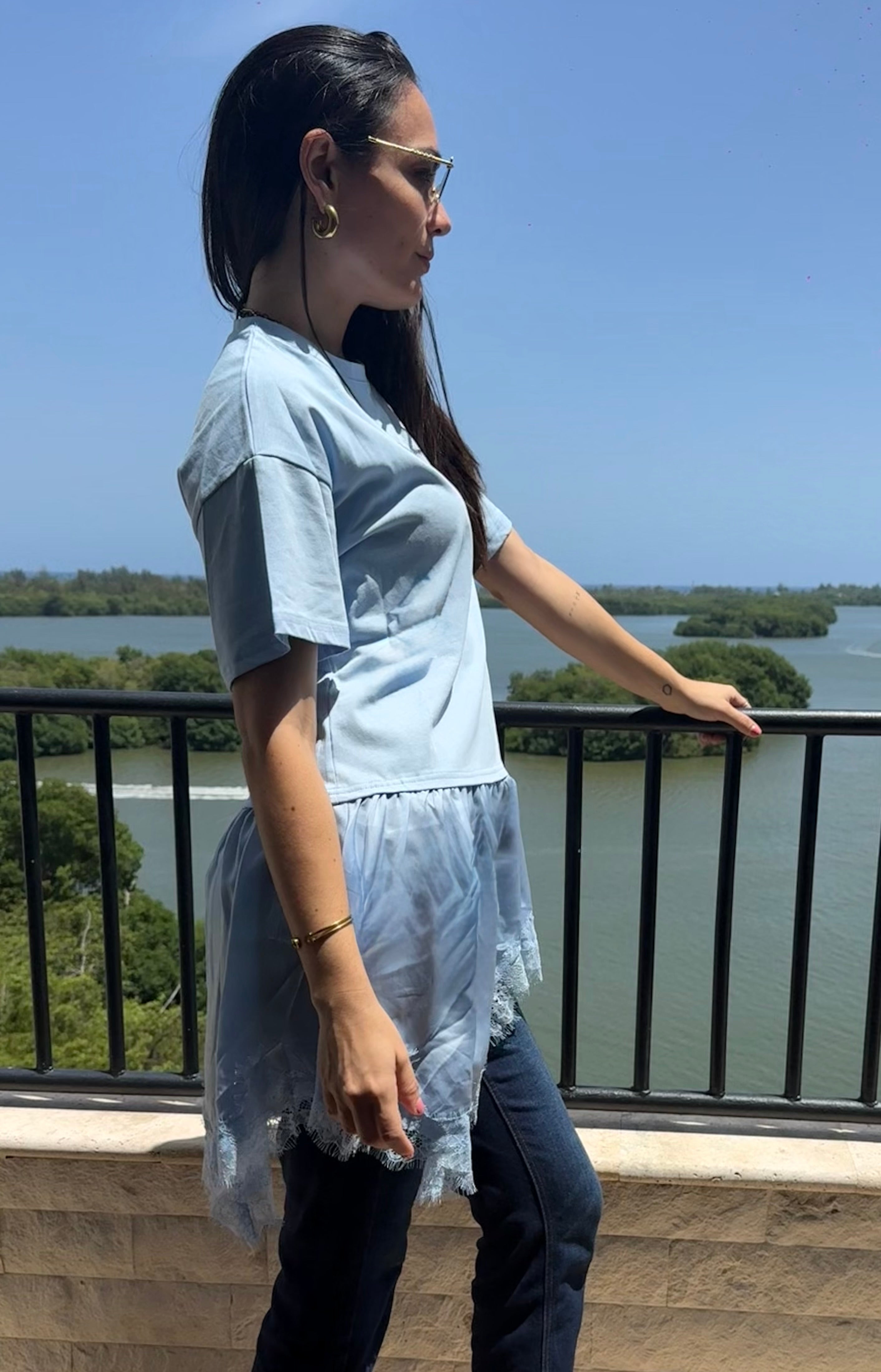 Celeste Tshirt Satin and Lace Top