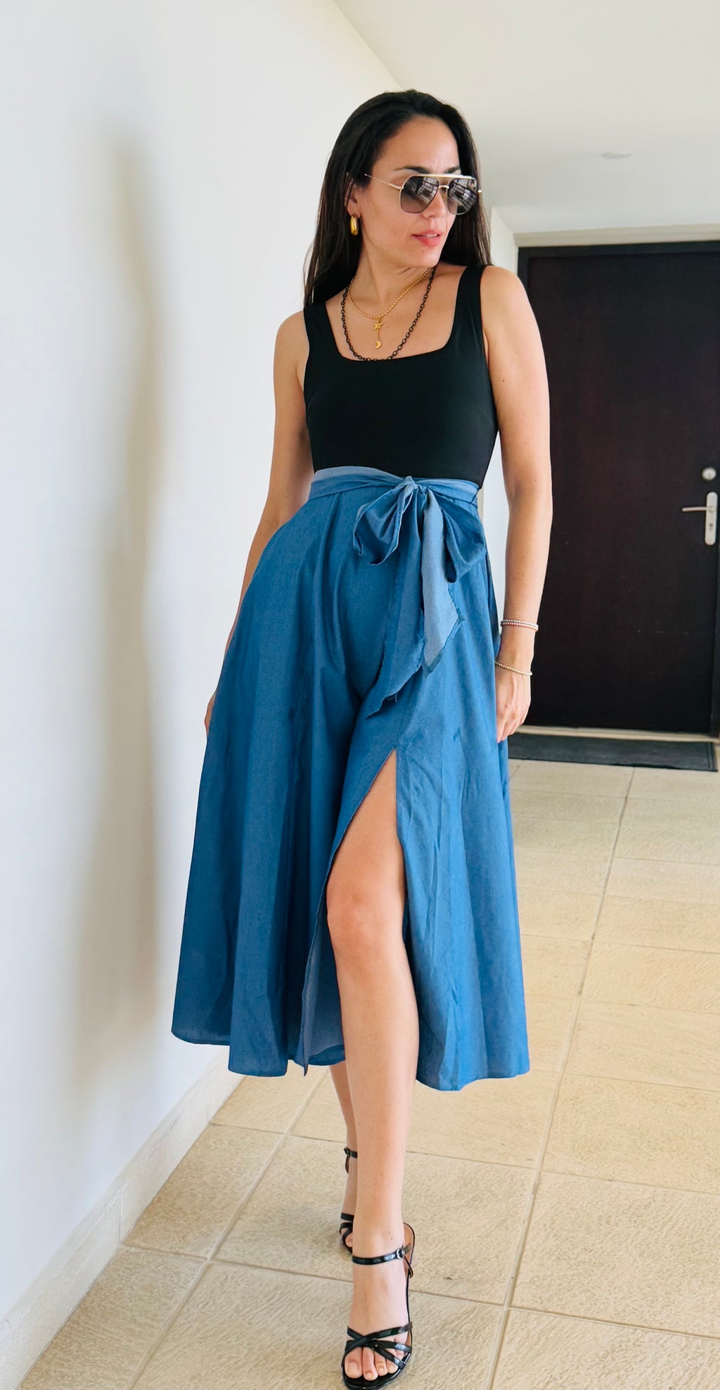 Black & Denim Midi Dress