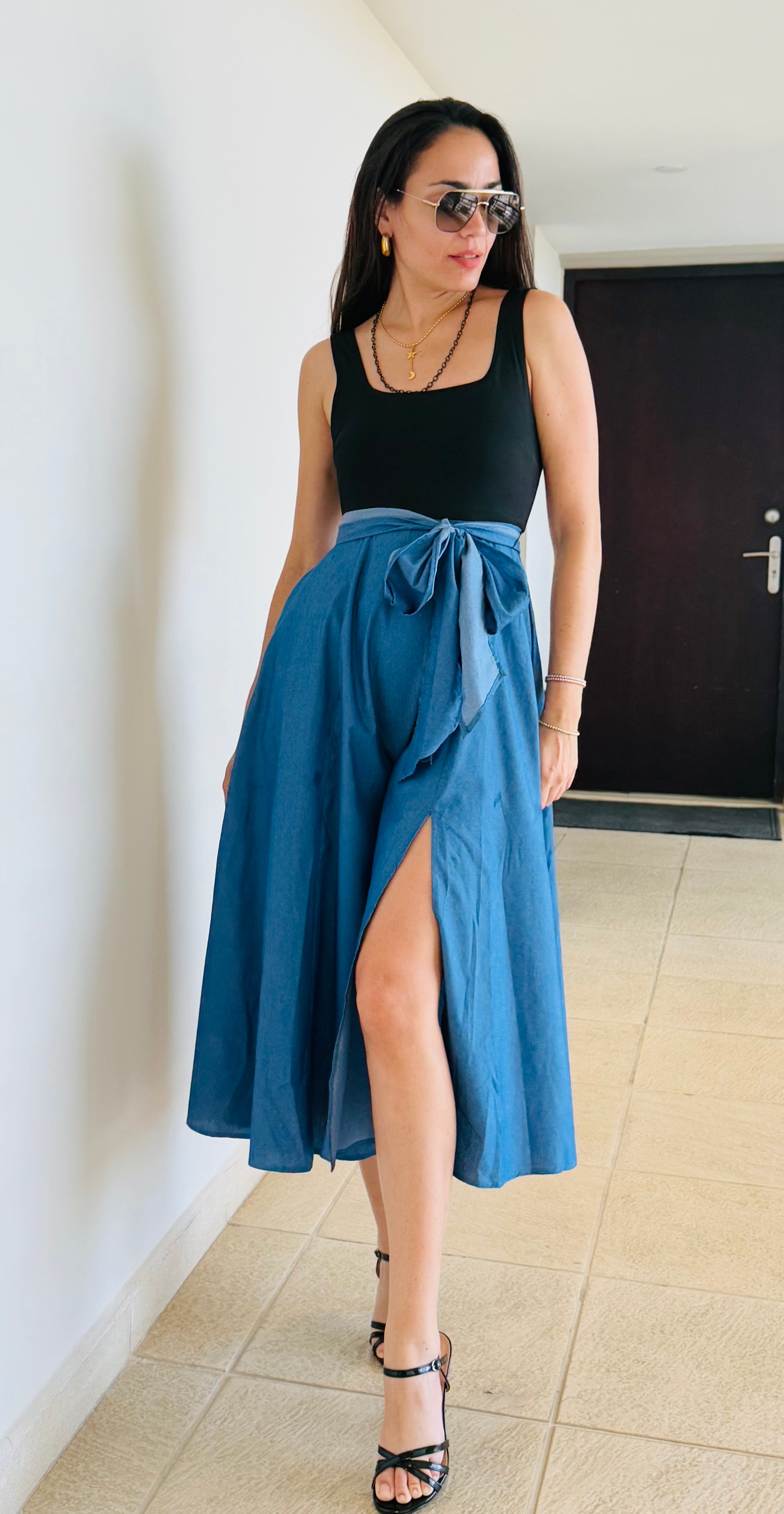 Black & Denim Midi Dress